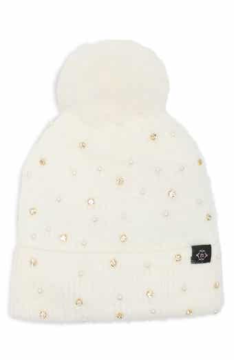 Star Embellished Faux Fur Pom Beanie