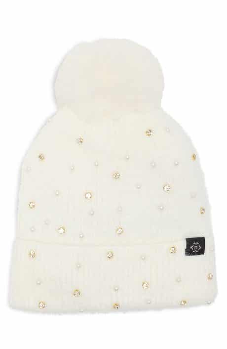 Star Embellished Faux Fur Pom Beanie