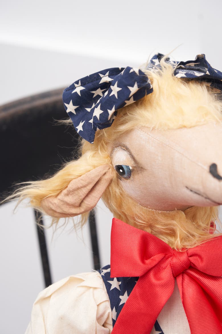 Patriotic Gussie Sheep w/ Stars & Stripes Dress Decorative Figurine, Alternate, color, Red
