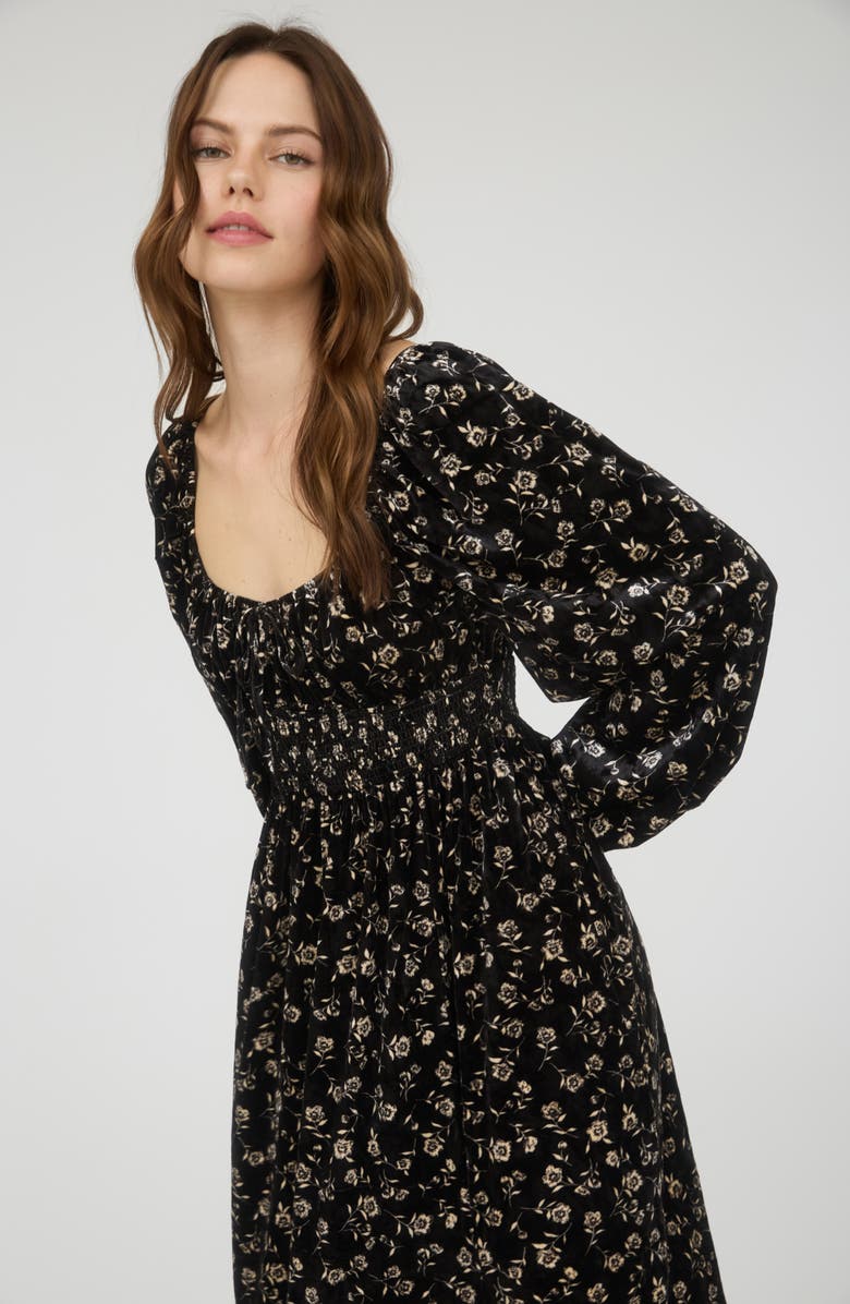 AUGUST SKY Floral Long Sleeve Velvet Maxi Dress, Alternate, color, Black Multi