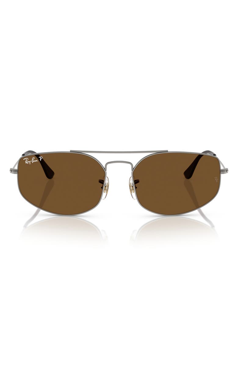 Ray-Ban Explorer 46mm Small Polarized Rectangular Sunglasses, Main, color, Gunmetal