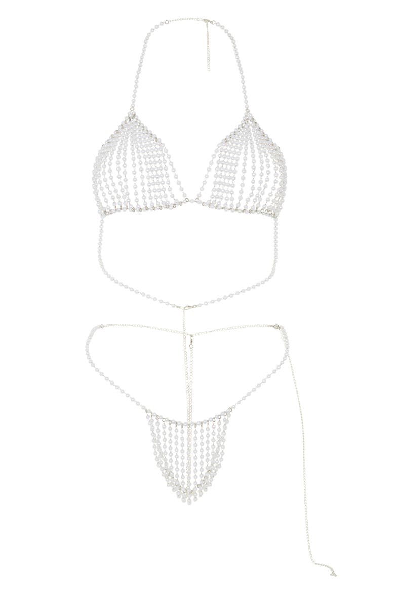 Vintage Lust Faux Pearl Bralette & G-String Set, Main, color, PEARL