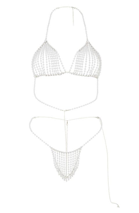 Vintage Lust Faux Pearl Bralette & G-String Set