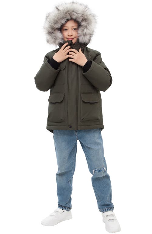 Rokka&rolla Kids' Parka Coat With Detachable Trim In Green