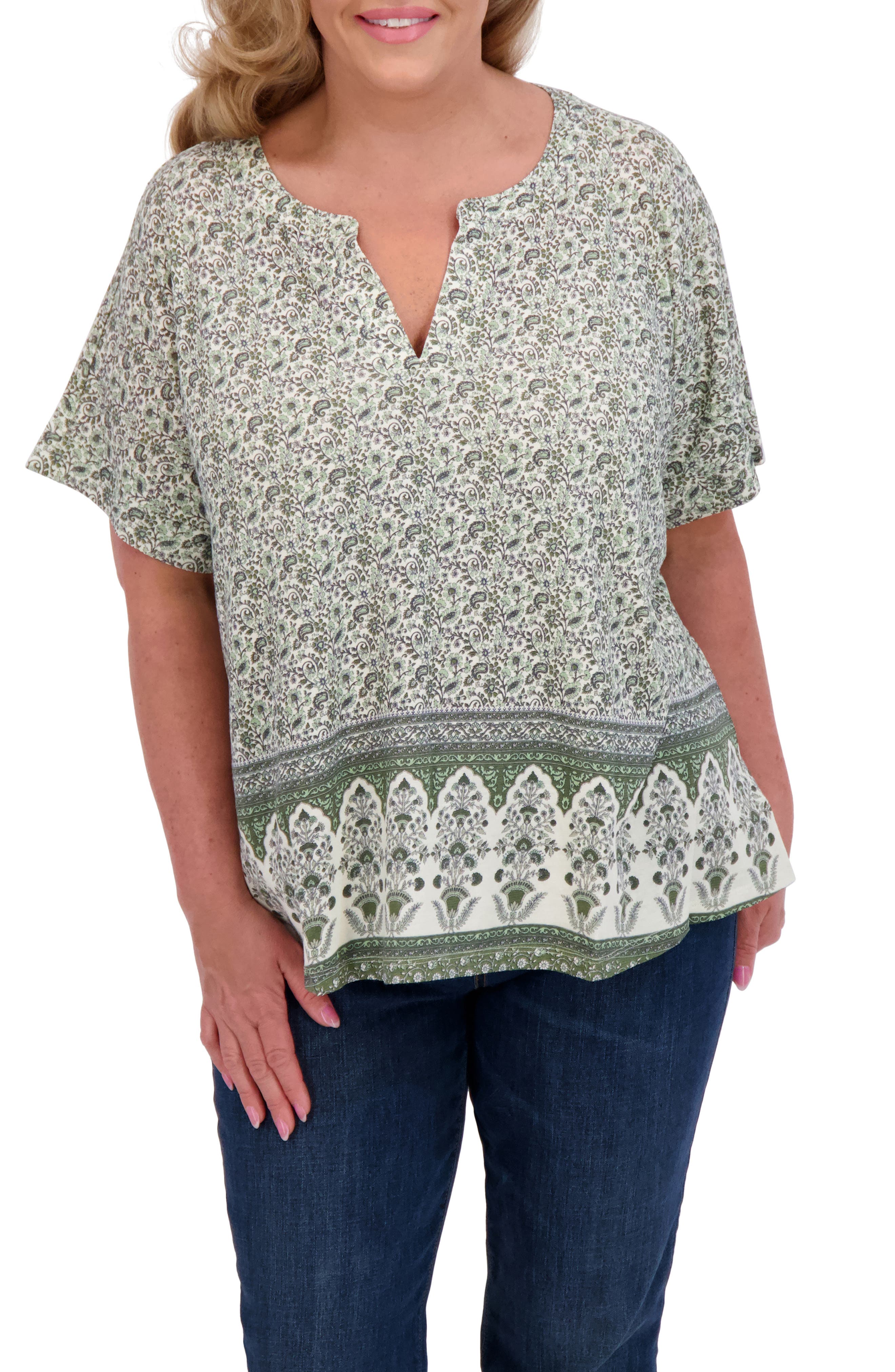 Lucky Brand Persian Carpet Print Short Sleeve Top
