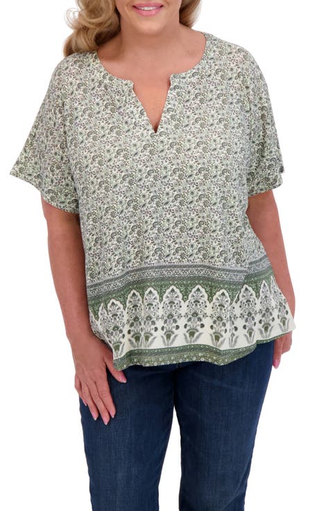 Persian Carpet Print Short Sleeve Top (Plus)