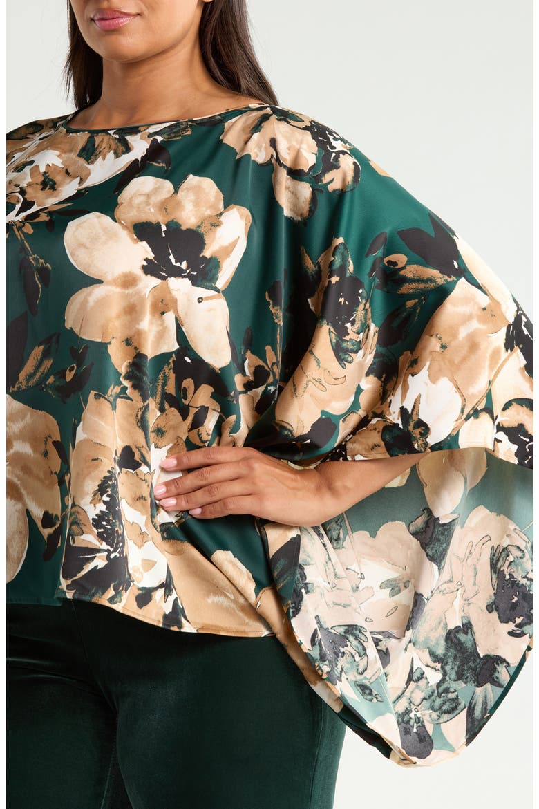 Floral Dolman Sleeve Cape Top, Alternate, color, PINE FOREST MULTI