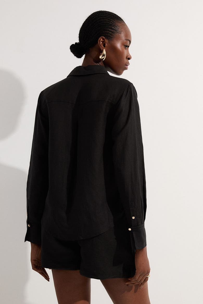 Linen Blend Long Sleeve Shirt, Alternate, color, Black