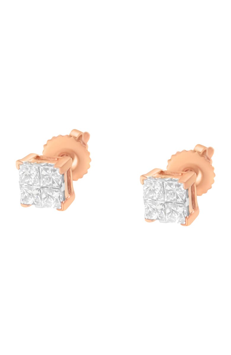 Haus of Brilliance 10KT Gold Princess Diamond Composite Stud Earrings, Alternate, color, Rose