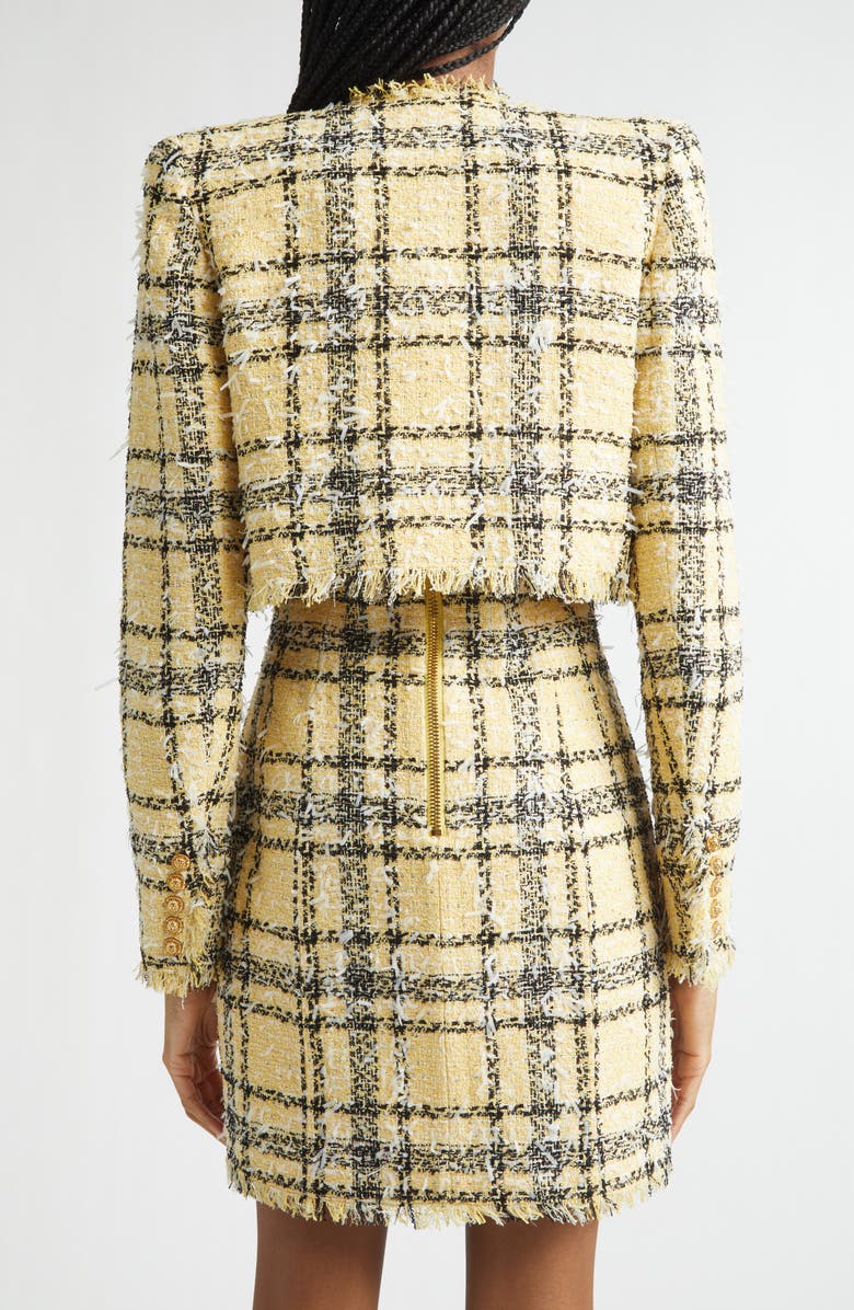 Balmain Glitter Plaid Tweed Crop Jacket, Alternate, color, Multi Yellow