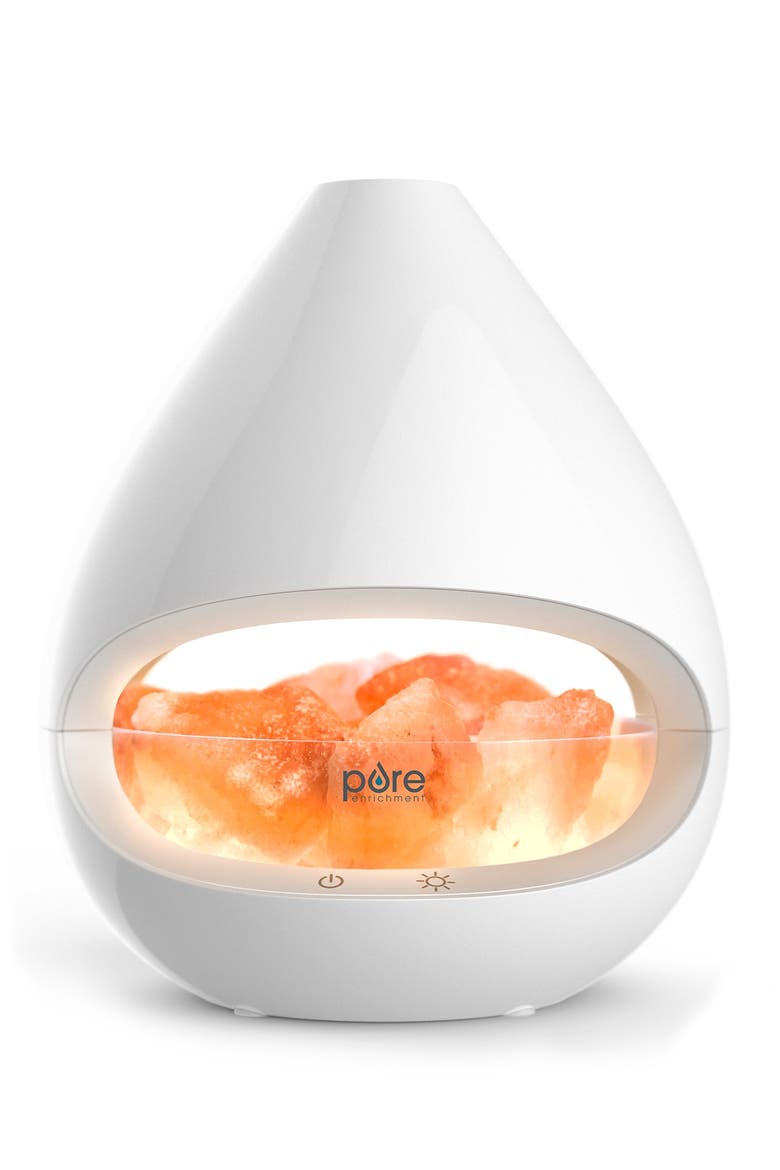PureGlow Crystal Himalayan Salt Lamp & Ultrasonic Aroma Diffuser, Main, color, WHITE