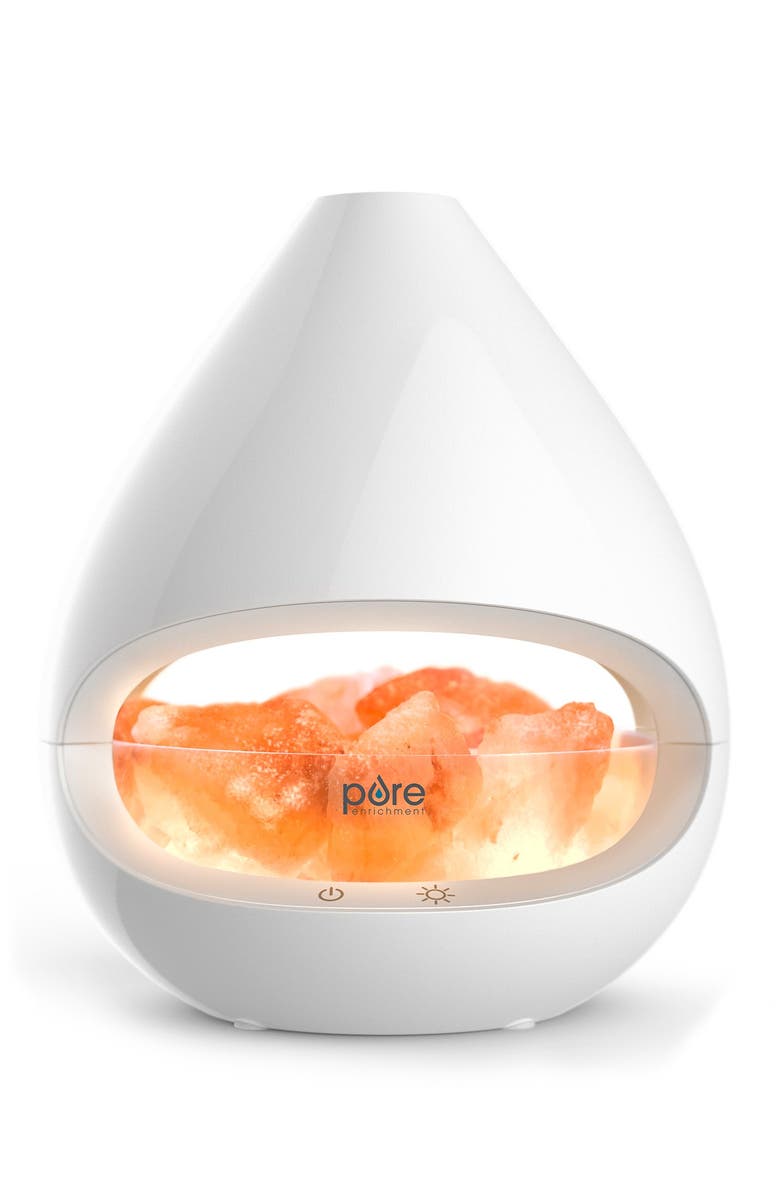 PURE ENRICHMENT PureGlow Crystal Himalayan Salt Lamp & Ultrasonic Aroma Diffuser, Main, color, White