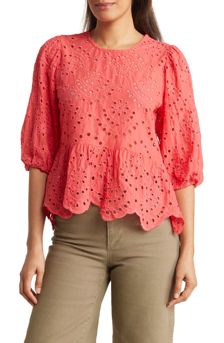 Forgotten Grace Eyelet Cotton Blouse, Main, color,
