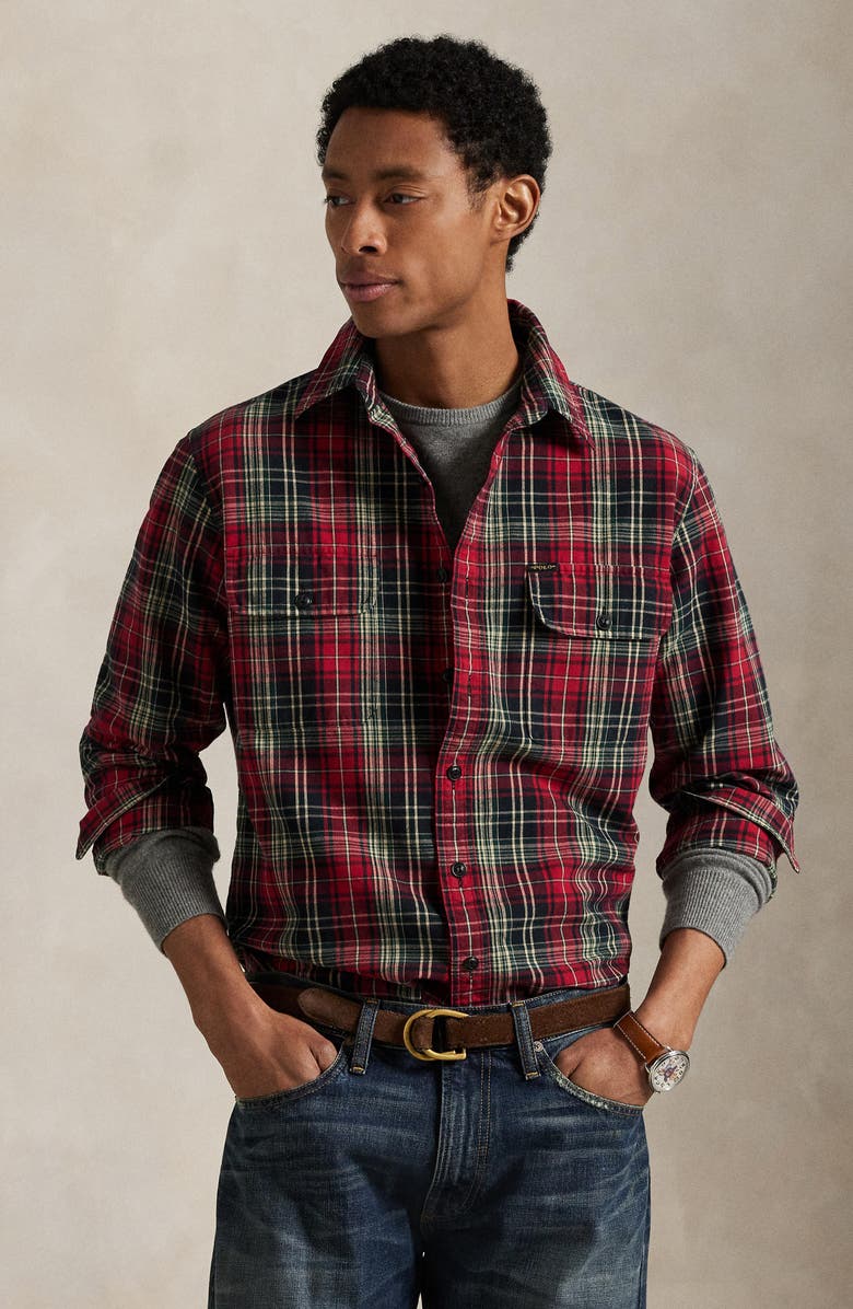 Polo Ralph Lauren Classic Fit Plaid Cotton Oxford Workshirt, Alternate, color, 6516B Red Black Multi