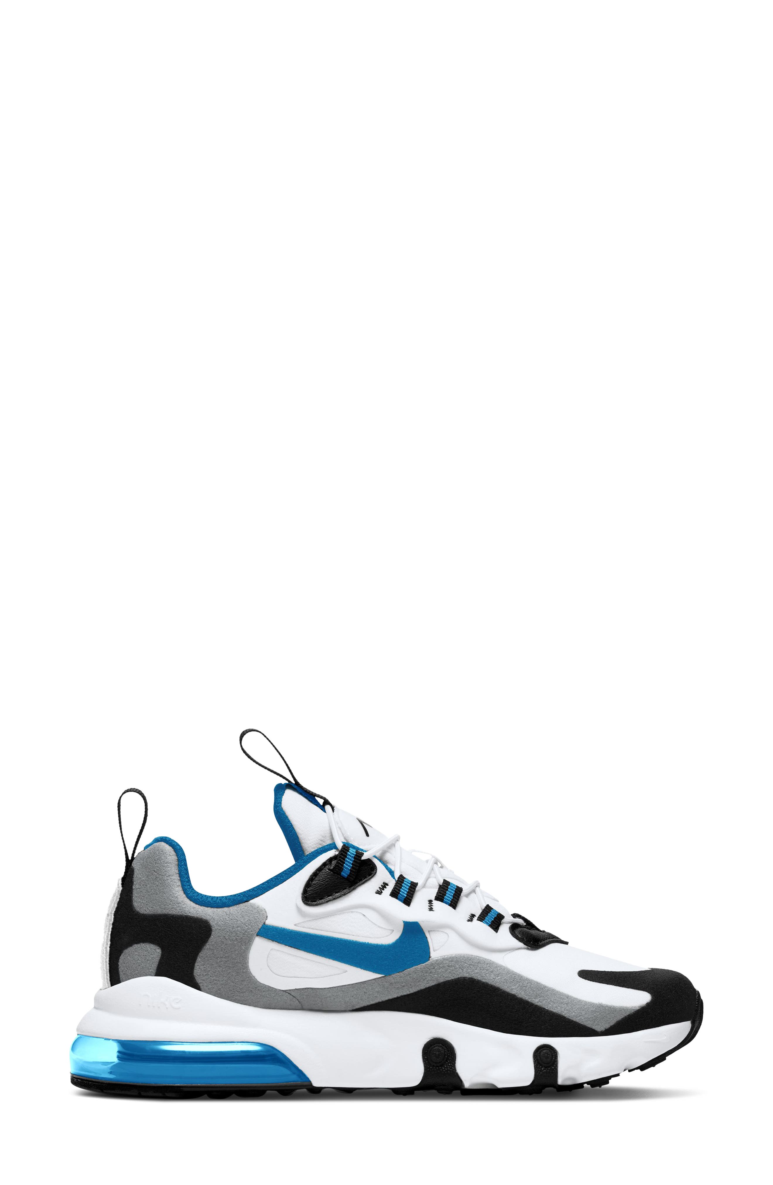 Air Max 270 React Sneaker, Alternate, color, WHITE/ BLUE/ GREY/ BLACK