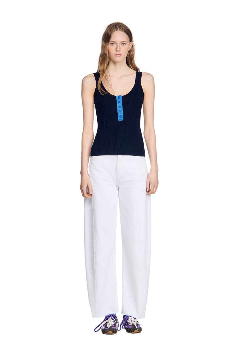 Contrast button vest top, Alternate, color, Navy blue