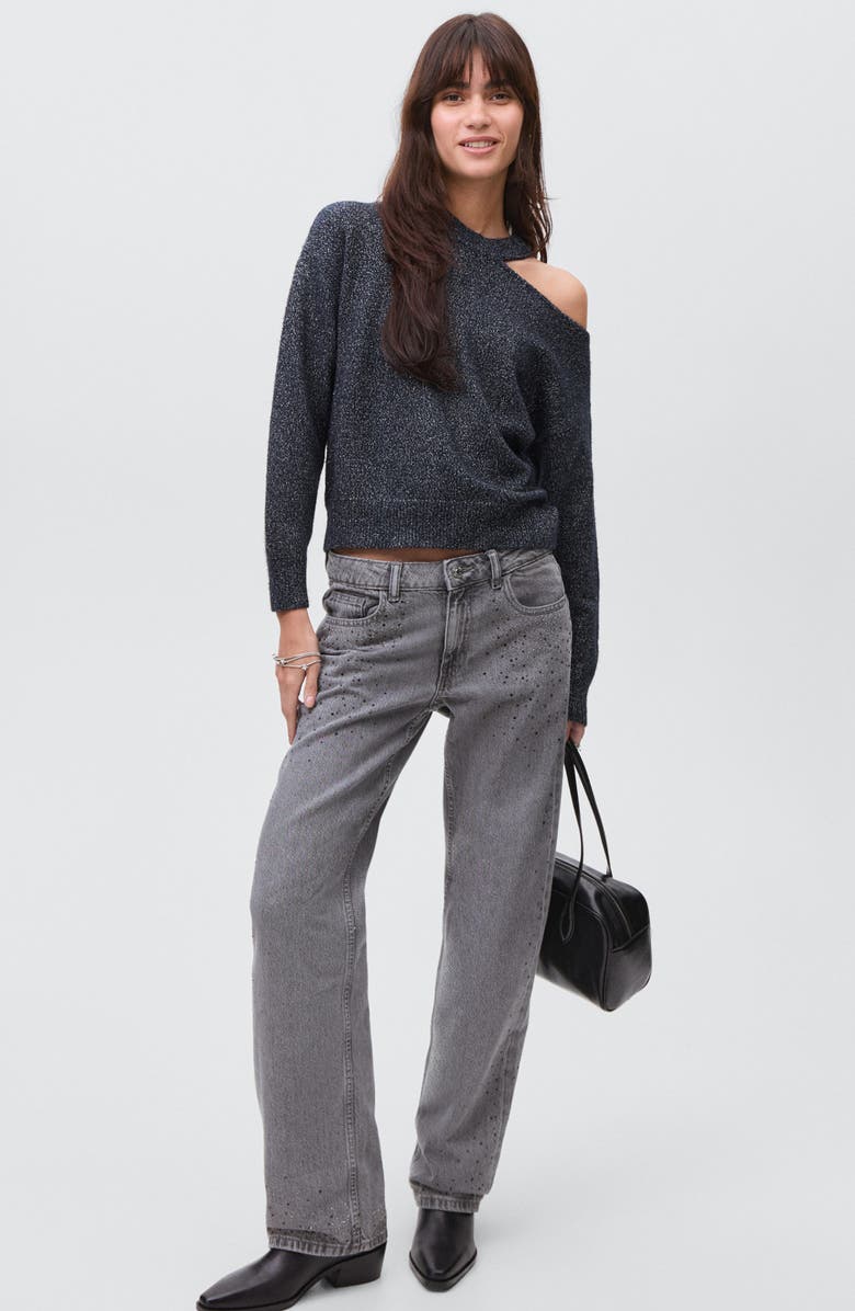 MANGO TEEN Cutout Sweater, Alternate, color, Navy