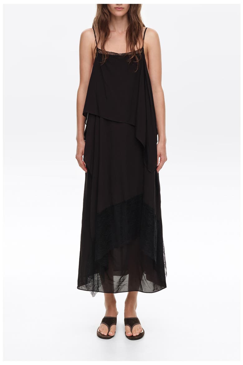 Flowing Layered Midi Dress, Main, color, WASHED BLACK
