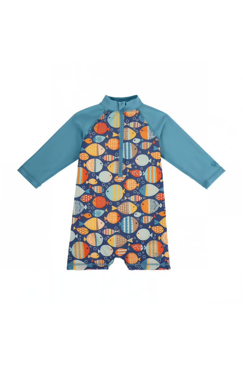 Long Sleeve Swim Romper, Main, color, Fish Parade