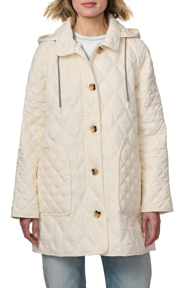 Bernardo Diamond Quilted Hooded Liner Jacket, Main, color, Fresh Cream