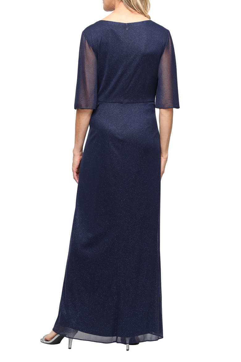 Center Twist Glitter Mesh Gown, Alternate, color, NAVY