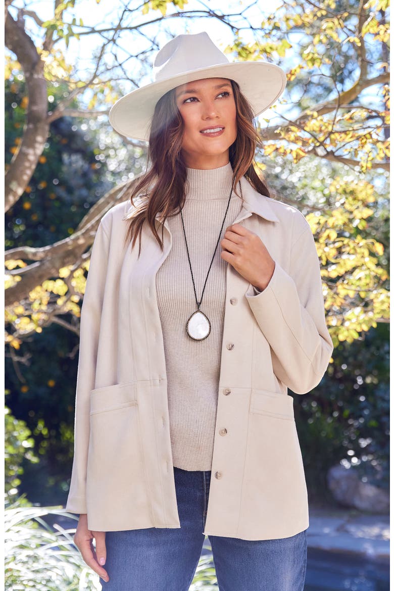Faux Suede Shirt Jacket, Alternate, color, ALMOND
