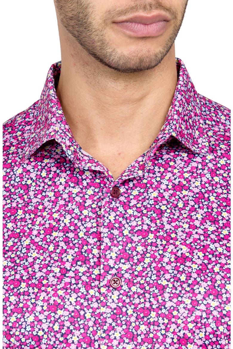 Micro Floral Print Performance Button-Down Shirt, Alternate, color, MULTI