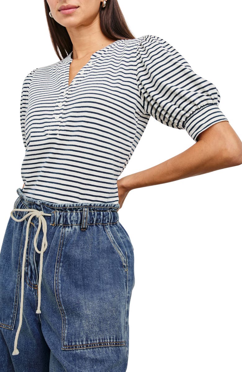 Rails Jewel Puff Sleeve Henley, Alternate, color, Ivory Navy Micro Stripe