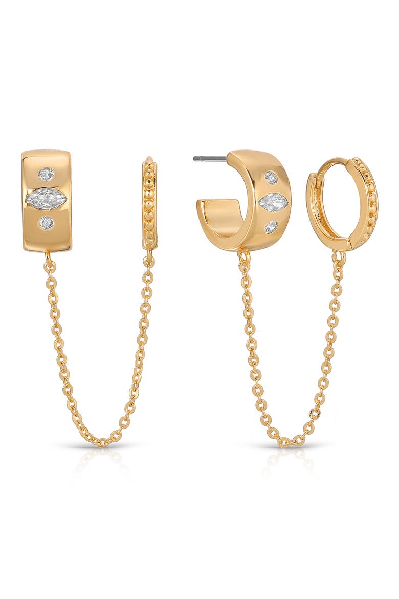 Double Piercing Chain Drop Earrings, Main, color, GOLD