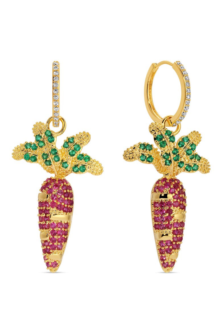 Carrot Cubic Zirconia Drop Huggie Hoop Earrings, Main, color, GOLD