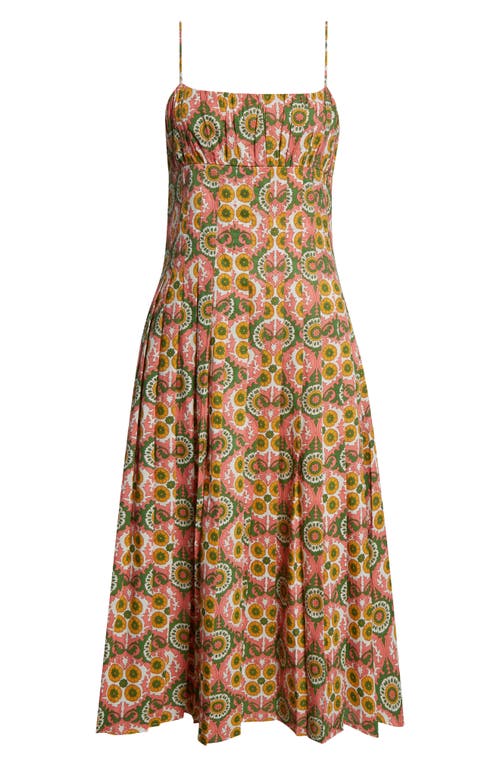 Mille Tully Floral Pleated Cotton Midi Sundress In Multi