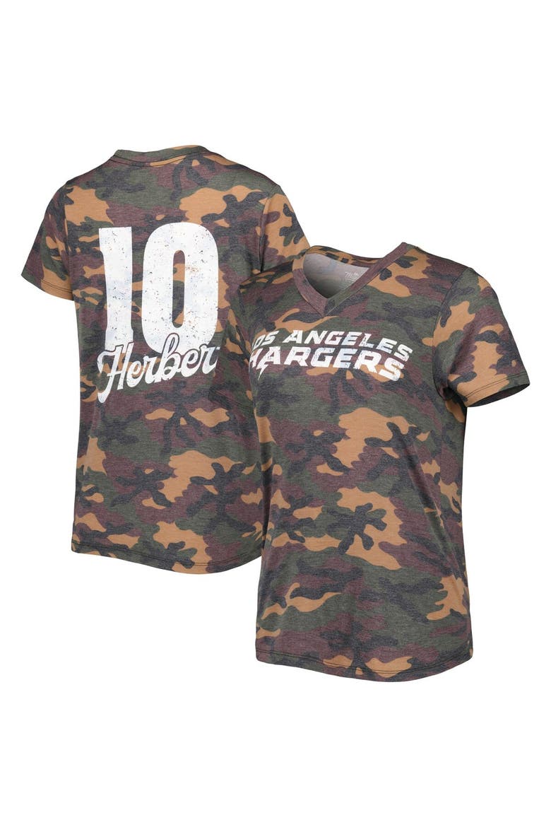 Women's Majestic Threads Justin Herbert Camo Los Angeles Chargers Name & Number V-Neck Tri-Blend T-Shirt, Main, color, Camo