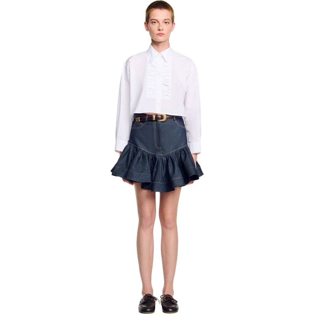 Sandro Cropped Shirt With Bow Details In Blue