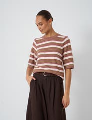 Hush Gathered Shoulder Stripe Knitted T-shirt