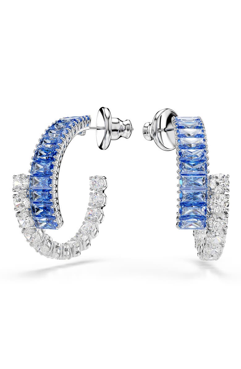 Swarovski Matrix Hoop Earrings, Main, color, Blue/ Silver