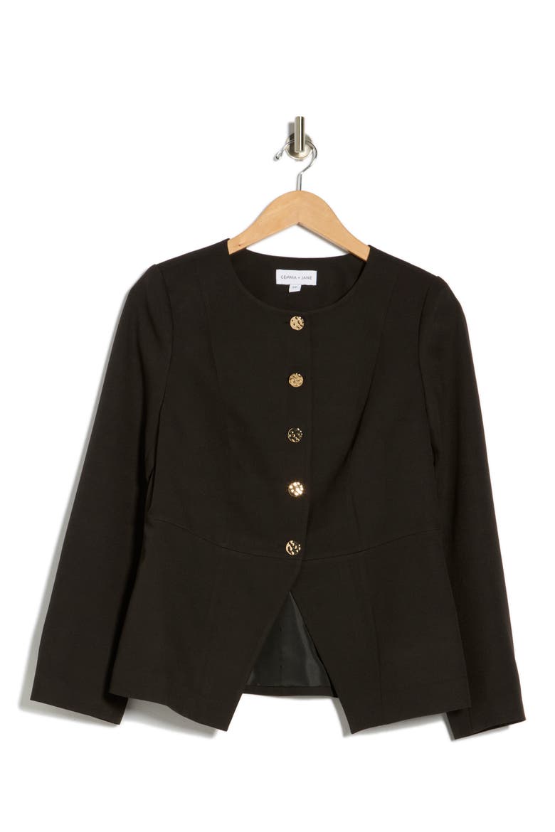 Hammered Button Cutaway Jacket, Alternate, color, BLACK