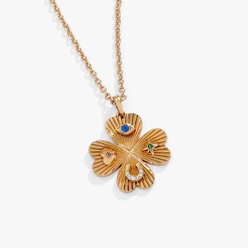 Alex And Ani Lucky Four Leaf Clover  Necklace In Gold