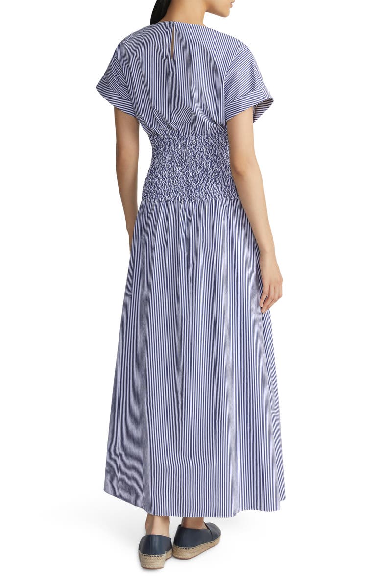 Lafayette 148 New York Smocked Waist Stripe Cotton Poplin Maxi Dress, Alternate, color, 