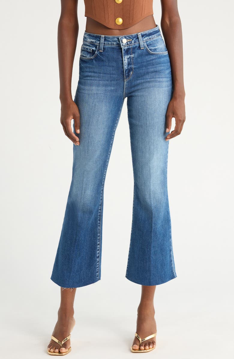 L'AGENCE Kendra Raw Hem Crop Flare Jeans, Main, color, Cambridge