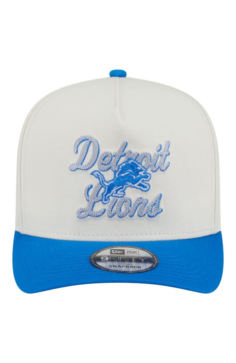 New Era Men
s New Era Cream/Blue Detroit Lions Chainstitch A-Frame 9FIFTY Adjustable Hat, Alternate, color, Cream