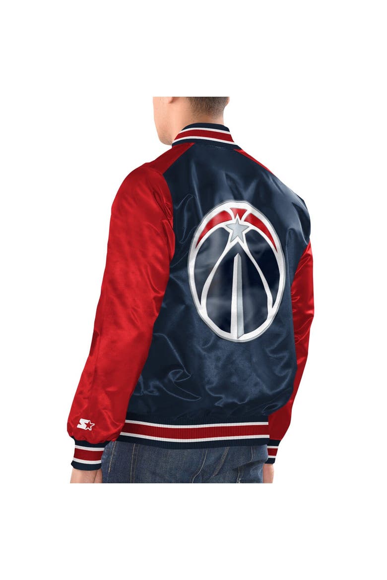 Men's Starter Navy/Red Washington Wizards Renegade Satin Full-Snap Varsity Jacket, Alternate, color, Navy