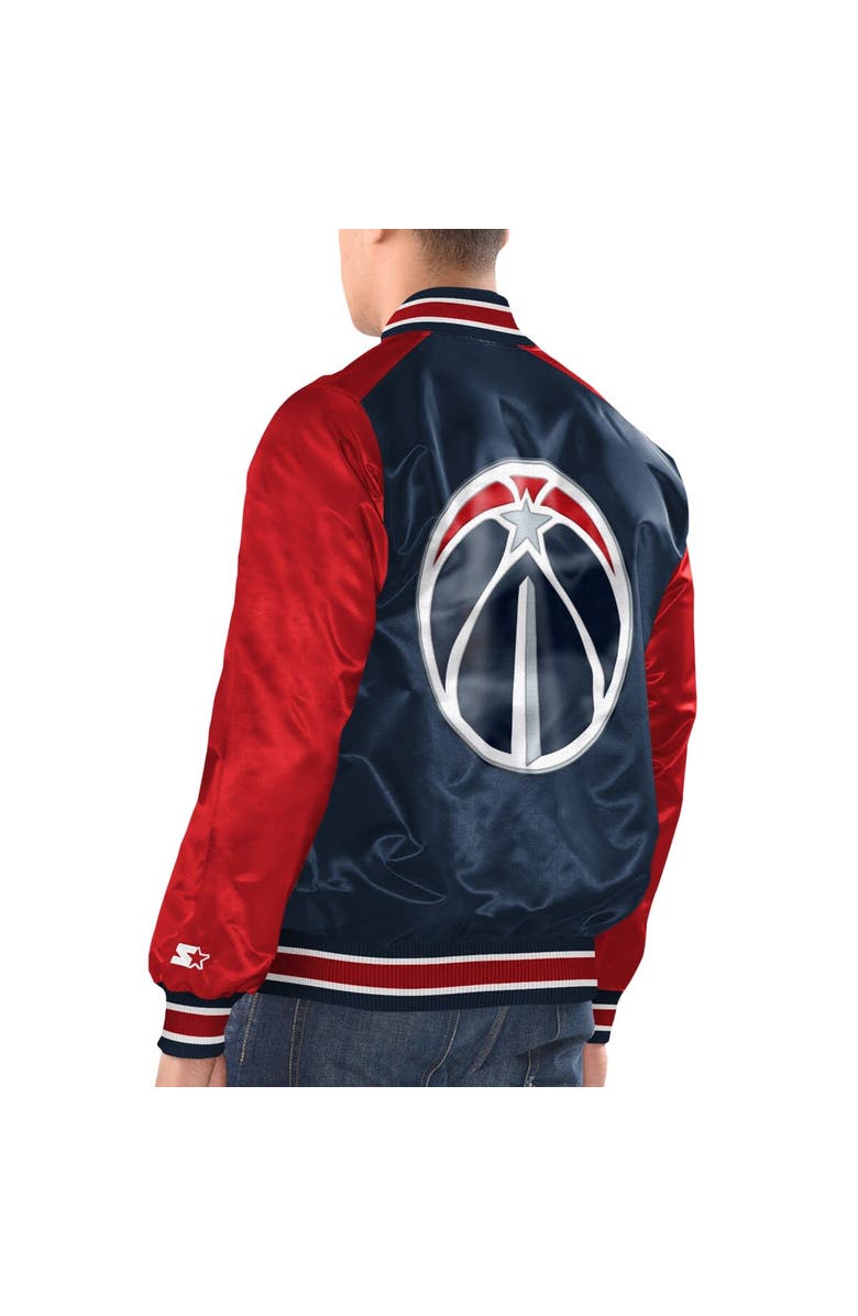 STARTER Men's Starter Navy/Red Washington Wizards Renegade Satin Full-Snap Varsity Jacket, Alternate, color, Navy