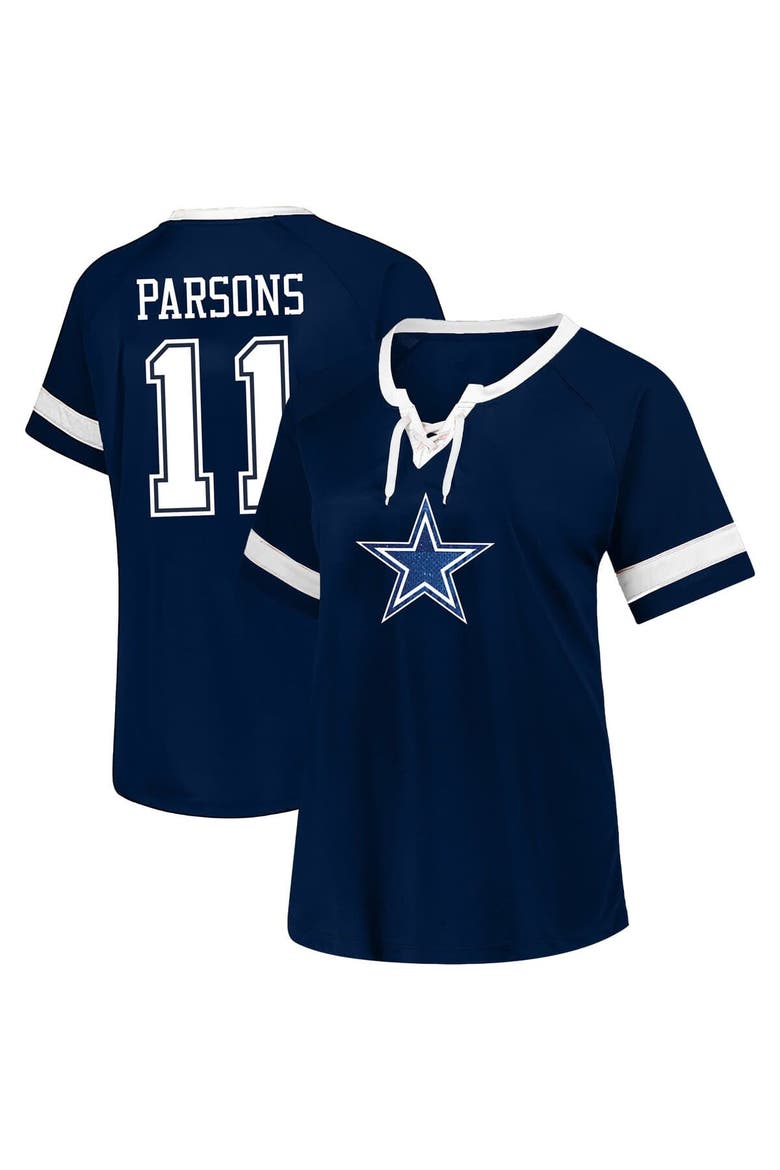Women's Fanatics Micah Parsons Navy Dallas Cowboys Plus Size Name & Number Lace-Up T-Shirt, Main, color, Navy