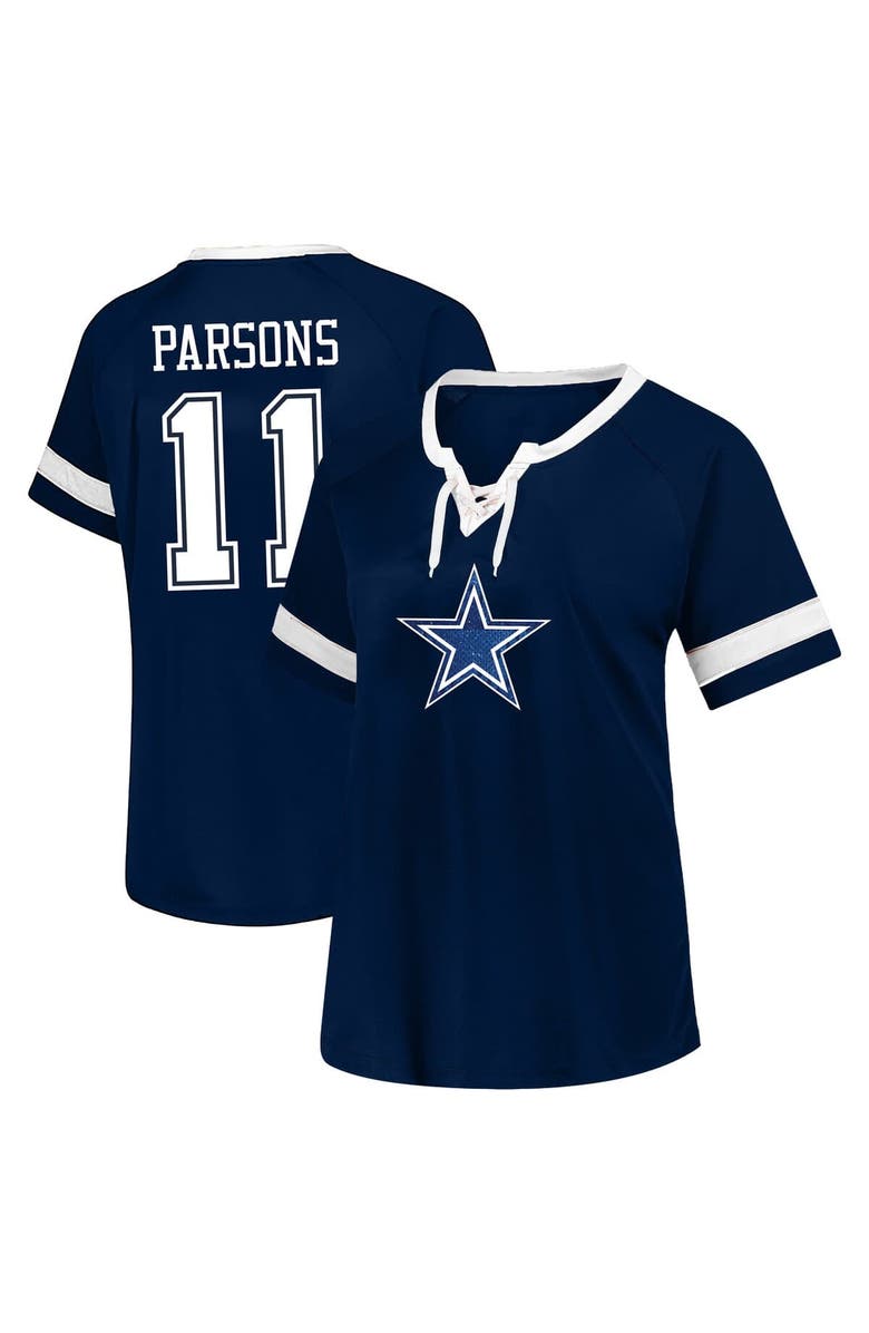 FANATICS Women's Fanatics Micah Parsons Navy Dallas Cowboys Plus Size Name & Number Lace-Up T-Shirt, Main, color, 