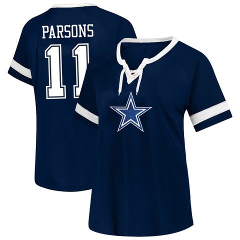 Women's Fanatics Micah Parsons Navy Dallas Cowboys Plus Size Name & Number Lace-Up T-Shirt