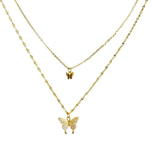 Hollywood Sensation Fluttering Elegance Gold Butterfly Two Layer Necklace In Gold