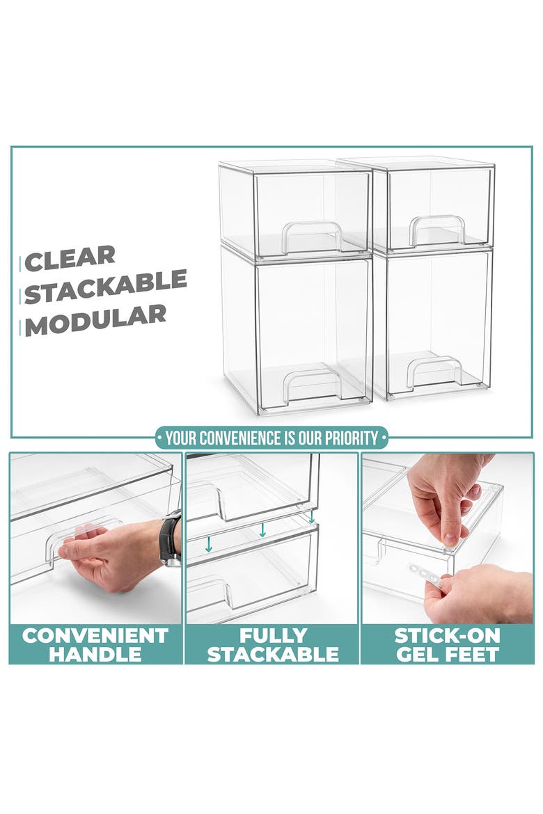 4-Piece Stackable Drawer Set, Alternate, color, CLEAR