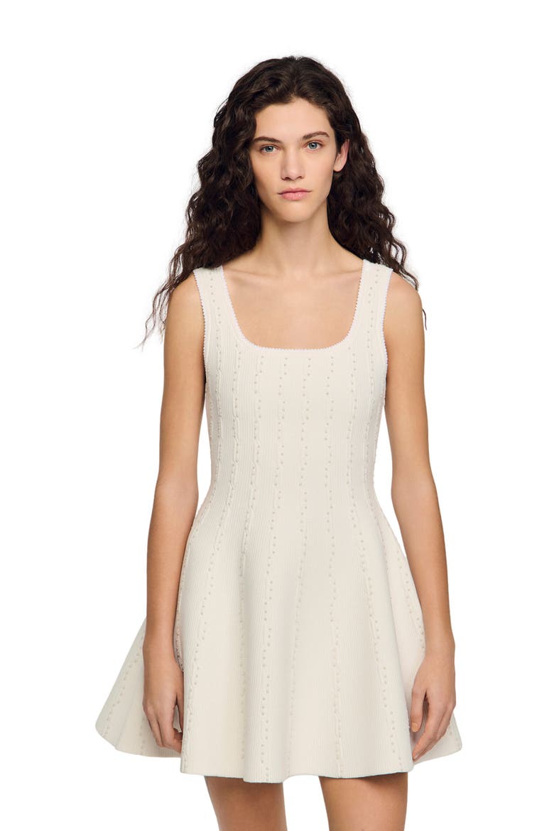 Beaded knit short dress, Main, color, White