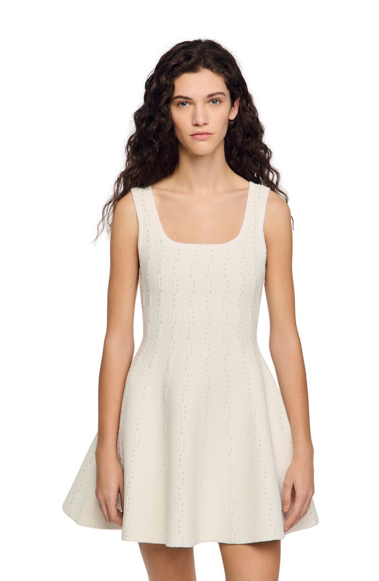 SANDRO Beaded knit short dress, Main, color, White