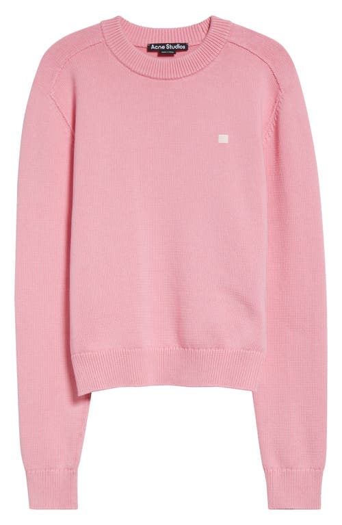 Acne Studios Kolos Face Patch Cotton Crewneck Sweater In Cameo Pink Drm